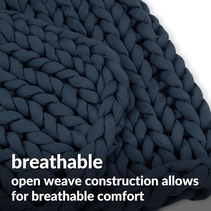 Nuzzie Chunky Knit Blanket - Breathable, Cooling, Hand Made Knit Throw Blanket for Sleep - Machine Washable, Stylish Decor Design (Dusty Blue, Throw | 12lbs | 44"x60")
