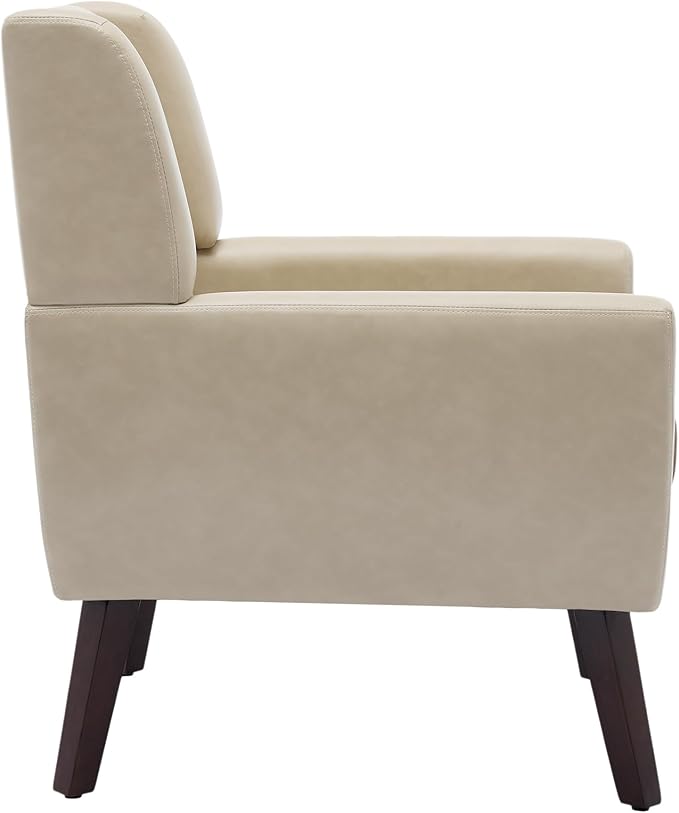 UIXE PU Leather Accent Chairs Set of 2, Modern Arm Club Chair Upholstered Armchair for Living Room, Comfy Single Sofa Seats Button Tufted Reading Seating, Cream