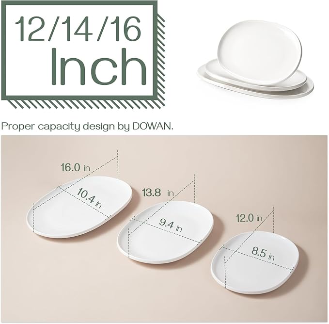 DOWAN Large Serving Platter, 16"/14"/12" Porcelain Platters for Entertaining Wedding Party, White Oval Plates Set of 3, Serving Dishes for Serving Food, Housewarming Gifts