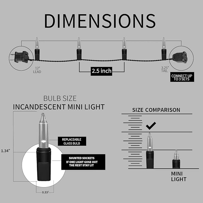 150LIGHTS RED Extra-Bright with End Connectors Christmas Decorative Lights 9.72m UL Certified Mini String Light Set Waterproof for Home Garden Holiday Christmas Tree Party Patio Decor Wedding