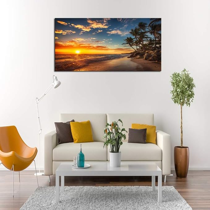 DZL Art S74762 Canvas Painting Print Paradise Tropical Island Beach with Palms Photograph Print Nature Pictures Wall Art Canvas Prints Painting for Living Room Bedroom Decor Office Wall Decor