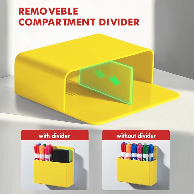 BEYGORM 2 Pack Plastics Magnetic Pen Holder for Refrigerator, Dry Erase Marker Holder for Whiteboard，Magnet School Locker Organizer Accessories, Pencil Cup, Pen Caddy, Classroom Organization(Yellow)