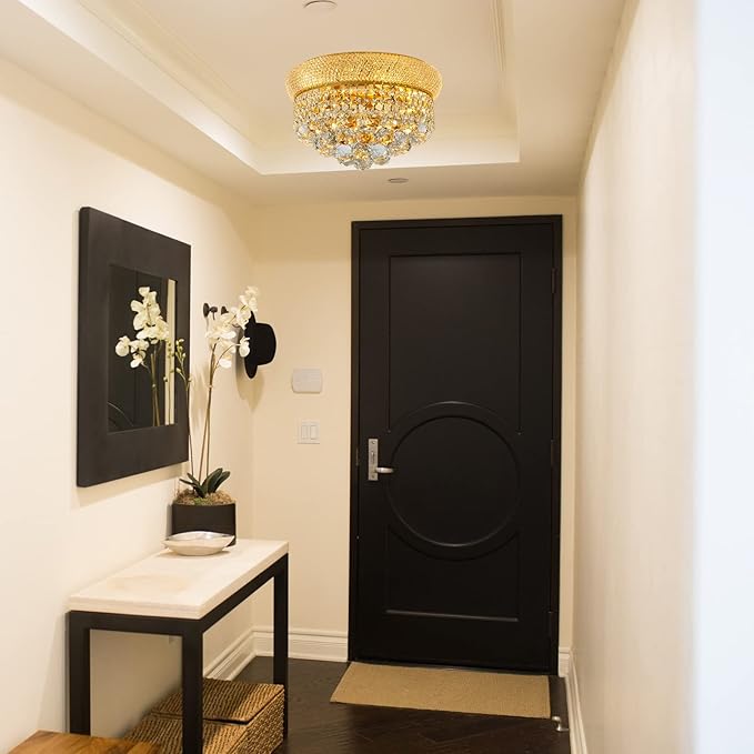 5-Light Crystal Flush Mount Chandelier Ceiling Light Fixture for Living Room Dining Room Bedroom Foyer Entryway Hallway Closet Bathroom (Gold D14)