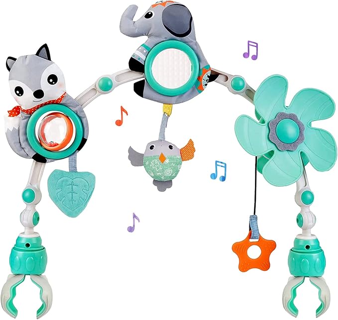 Baby Stroller Arch Mobile, Adjustable Musical Arch Toys Mobile for Crib with Universal Clamps, Versatile Activity Toy Bar for Bouncer Infant Car Seat Toys 0 6 Months Mobile for Bassinet Swing - Gray