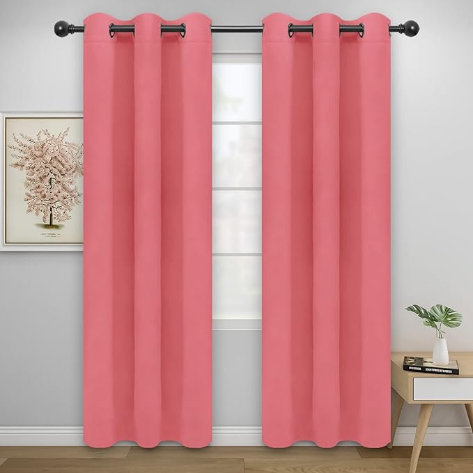 Easy-Going Blackout Curtains for Bedroom, Solid Thermal Insulated Grommet and Noise Reduction Window Drapes, Room Darkening Curtains for Living Room, 2 Panels(46x84 in, Pink)