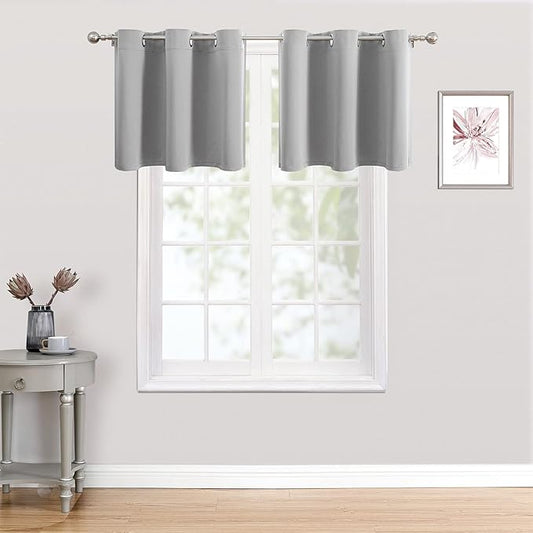 ChrisDowa Small Kitchen Valances for Windows - Grommet Short Thermal Insulated Room Darkening Window Valances Curtains for Living Room (2 Panels, Light Grey, 42 x 18 Inch)