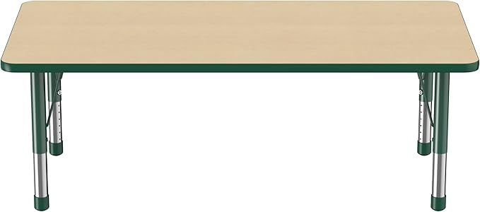 Factory Direct Partners FDP Rectangle Activity School and Classroom Kids Table (30 x 60 inch), Toddler Legs, Adjustable Height 15-24 inches - Maple Top and Green Edge