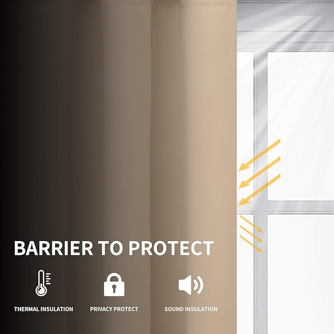 Easy-Going Blackout Curtains for Bedroom, Solid Thermal Insulated Grommet and Noise Reduction Window Drapes, Room Darkening Curtains for Living Room, 2 Panels (52x108 in,Beige)