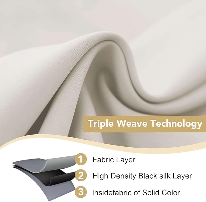 H.VERSAILTEX Extra Long Room Darkening Window Treatment Panels for Bedroom Living Room, Thermal Insulated Solid Grommet Curtains for Nursery (2 Panels, Ivory/Cream, 52 Inch by 108 Inch)