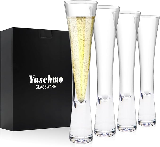 Champagne Flutes Set of 4, Hand Blown Crystal Champagne Glasses, Modern Unique Design, Lead-Free Prosecco Glasses, Elegant Toasting Glasses Gift for Wedding, Anniversary, Birthday, Christmas