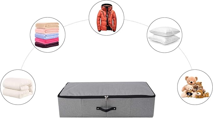 2PCS Foldable Under Bed Storage Container with Plastic Support Liner, Handles, Zipper lid, Sweater Pillow Blankets ClothesStorage Organizer for Bedroom and Closet, 29×15×7inch, Dark Grey