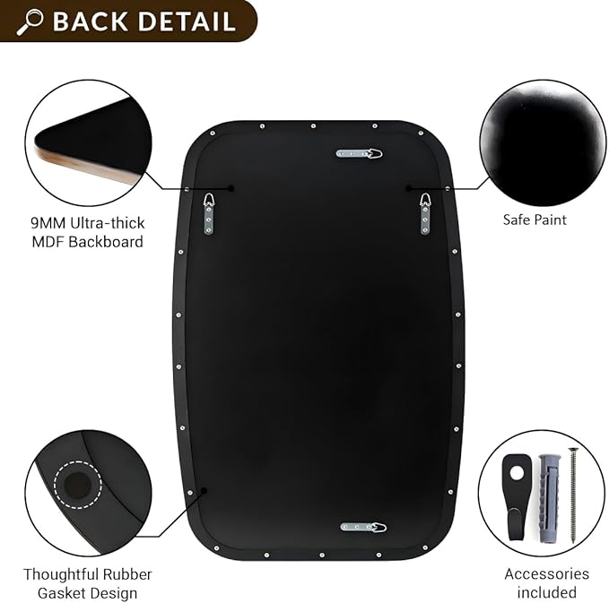 ANDY STAR Black Oblong Mirror, 36x40 Inch Black Oval Mirror for Bathroom with Stainless Steel Metal Frame, Wall Mouned for Bathroom, Living Room, Entryway