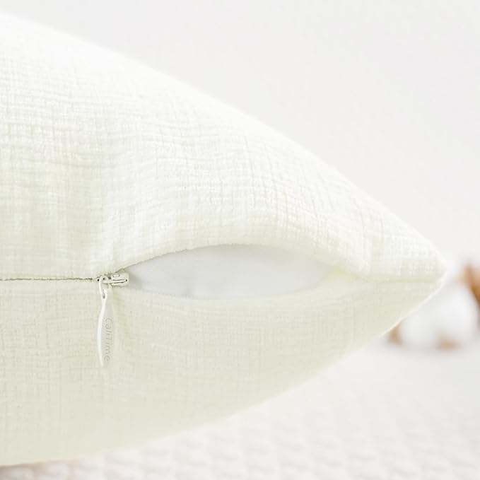 CaliTime Throw Pillow Covers Decorative 12 X 20 Inches Pack of 2 Cozy Chenille Cushion Cases for Couch Sofa Bed Living Room Home Cream