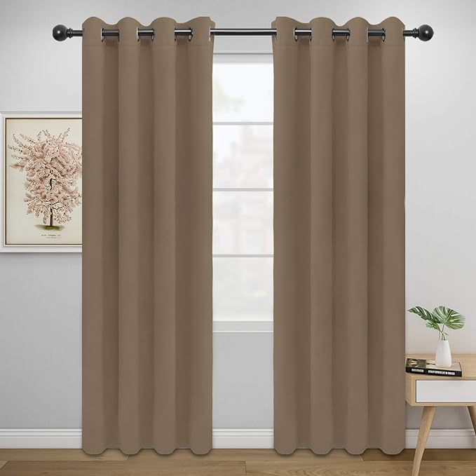 Easy-Going Blackout Curtains for Bedroom, Solid Thermal Insulated Grommet and Noise Reduction Window Drapes, Room Darkening Curtains for Living Room, 2 Panels (52x84 in,Camel)