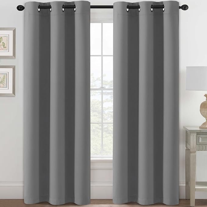 H.VERSAILTEX Blackout Curtains for Bedroom Thermal Insulated Room Darkening Living Room Curtains 84 Inch Long Grommet Privacy Protection Window Curtain Panels/Drapes for Nursery,2 Panels,Grey