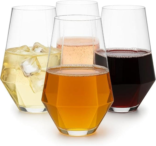 48 Pack Diamond Unbreakable Stemless Plastic Wine Stemless Toasting coacktail Glasses, Durable 9 Oz BPA-Free Disposable Champagne Flutes for Weddings, Bars, Events, and Celebrations (Clear)