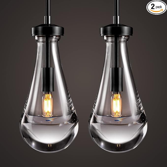 Raindrop Pendant Lights, Bronze Modern Pendant Lights for Kitchen Island with Rod, Penadant Light Fixtures, Chandelier for Living Room Hallway,Bedroom Pendant Light, Bulb Included