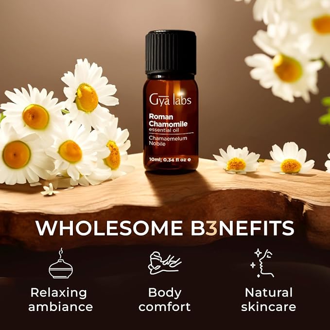 Gya Labs Roman Chamomile Essential Oil for Diffuser - 0.34 Fl Oz - 100% Pure Natural Roman Chamomile Oil for Skin, Hair, Face, Aromatherapy & Candle Making Scent