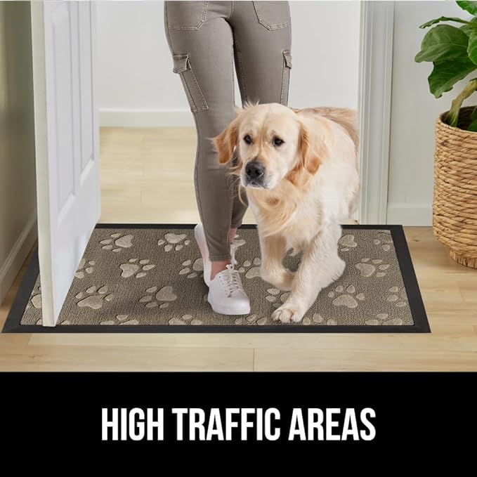 GORILLA GRIP 100% Waterproof All-Season WeatherMax Doormat, 47x35, US Designed Natural Rubber, Stain and Fade Resistant, Low Profile Indoor Outdoor Door Mats, Easy Clean Patio Mat, Tan Pawprints