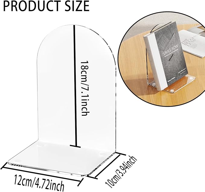 Lulonpon 16 Pieces Book Ends, Bookends, Books End for Shelves, Books End for Heavy Books, Clear Bookends, Acrylic Book Ends for School, Library,Desktop Organizer and Book Shelves