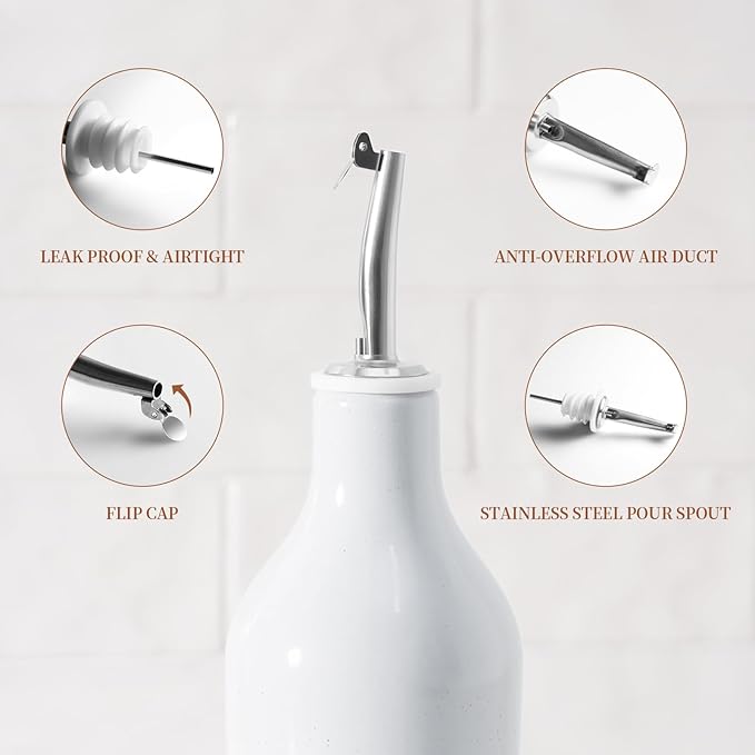 famiware Milkyway 16oz Ceramic Olive Oil Dispenser Bottle, Olive Oil and Vinegar Dispenser Bottle Set of 2 with Stainless Steel Pourers, Suitable for Storage Liquids, Light Gray and Cinnamon Brown