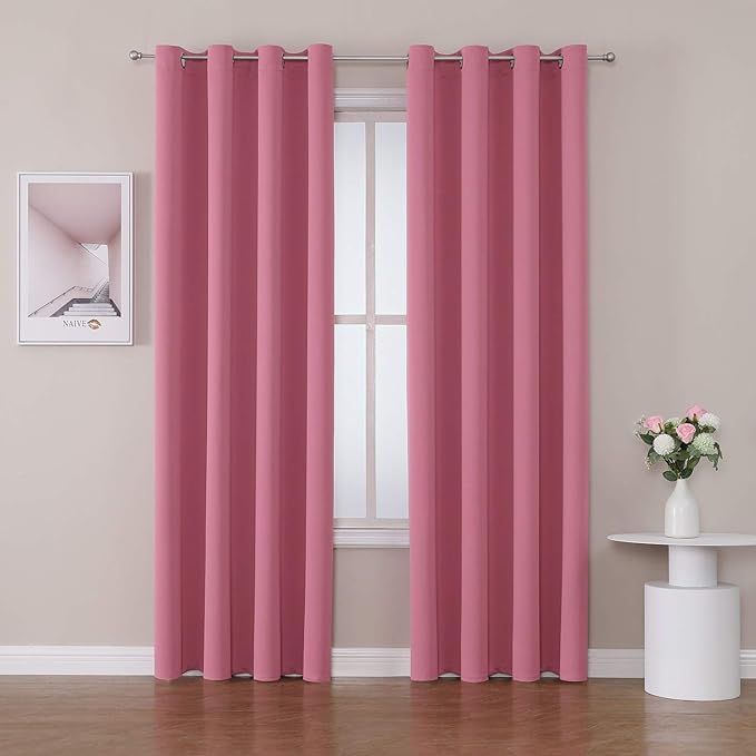 ChrisDowa Room Darkening Curtains 80 Inches Long 2 Panels Set for Living Room, Grommet Thermal Insulated Blackout Curtains for Bedroom (Pink, 52 x 80 Inch)