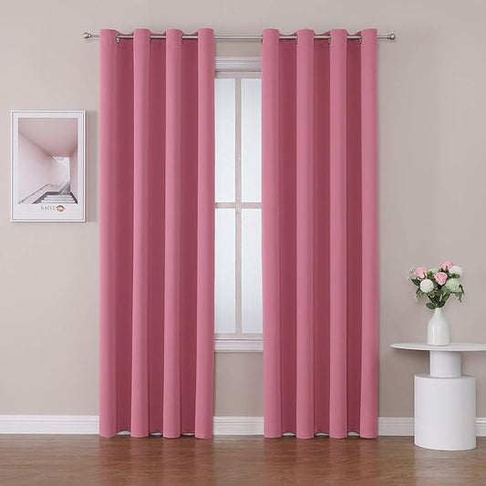 ChrisDowa Room Darkening Curtains 80 Inches Long 2 Panels Set for Living Room, Grommet Thermal Insulated Blackout Curtains for Bedroom (Pink, 52 x 80 Inch)