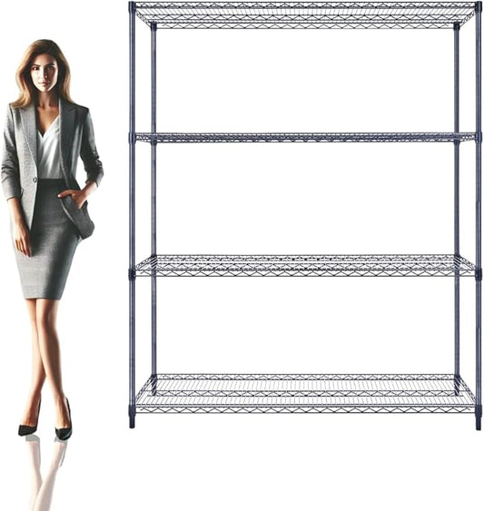 60"x18"x72" Black Premium Metal Steel Wire Shelving 4-Tier NSF 3200 LBS MAX Capacity Heavy Duty Storage Rack for Garages, Commercial Spaces, Hospitals, & Schools w/Premium Wheels