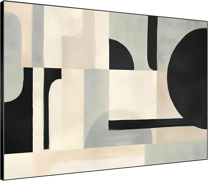 SIGNWIN 36"x46" Extra Large Framed Wall Art Modern Neutral Abstract Geometric in Black and Beige, Clean Minimalist Design for Home Living Room Bedroom Decor (Frame Assembly Required)