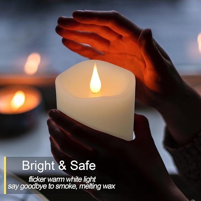 Flameless Candles Battery Operated with Timer, 3D Moving Flame Flickering, Last 600+ Hours Battery Candles, 3" x 4" Ivory Real Wax Electric LED Candle for Wedding Party Decorations