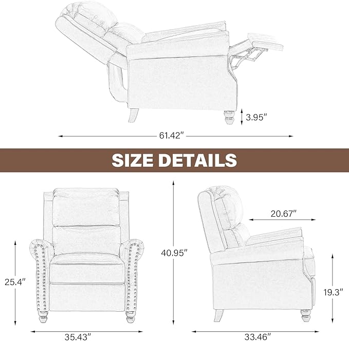 UIXE Pushback Recliner Chairs Set of 2, Fabric Overstuffed Armchair Push Back Accent Chair for Living Room, Rivet Trim Club Chair Home Theater Bedroom Side Reading Seats - Strip Navy