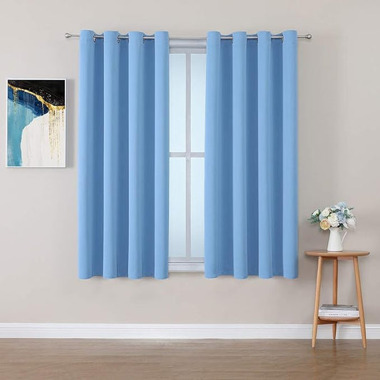 ChrisDowa Grommet Room Darkening Curtains for Bedroom and Living Room - 2 Panels Set Thermal Insulated Blackout Curtains (Sky Blue, 52W x 63L)