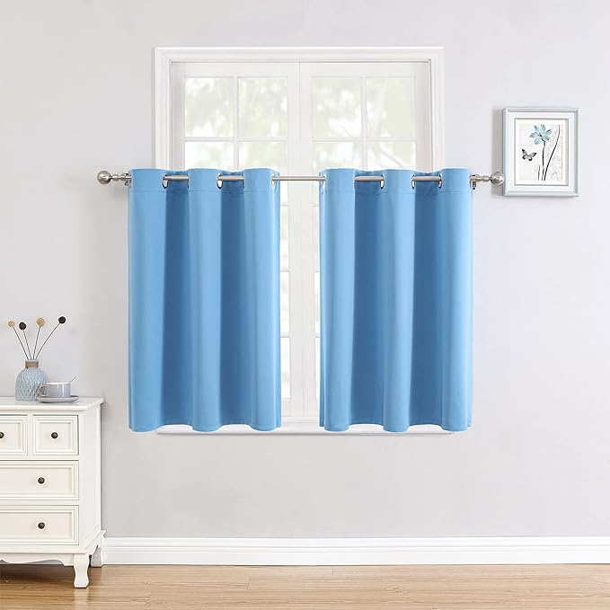 ChrisDowa Small Window Curtains for Kitchen and Bedroom - Grommet Short Thermal Insulated Room Darkening Curtains (2 Panels, Sky Blue, 52 x 36 Inch)