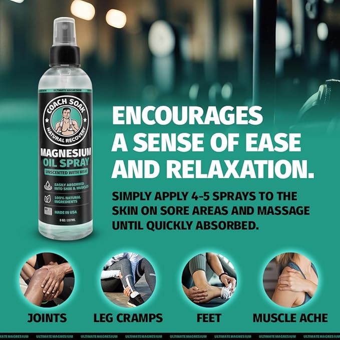 Coach Soak Magnesium Recovery Value Bundle - Flakes Bath Soak + Oil Spray + Lotion with MSM (Cooling Menthol, 3-Pack)