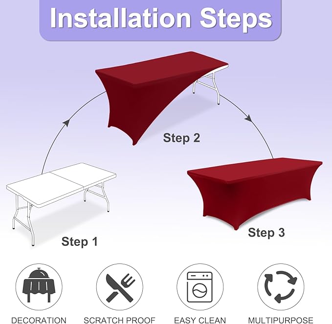 ABCCANOPY 6 FT Red Spandex Table Cover Stretch Fitted Wrinkle Resistant Tablecloth Reuse for Rectangular Folding Table Patry Event Wedding Banquet Protector