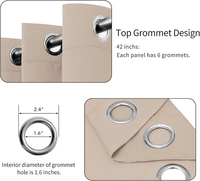 Easy-Going Blackout Curtains for Bedroom, Solid Thermal Insulated Grommet and Noise Reduction Window Drapes, Room Darkening Curtains for Living Room, 2 Panels(42x63 in, Beige)