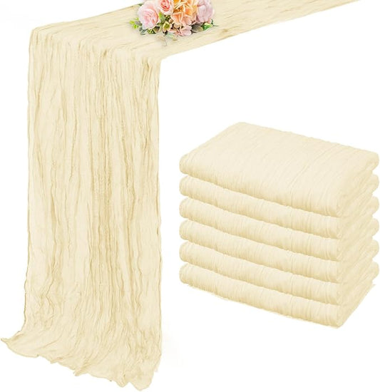 10FT 6 Pack Beige Cheesecloth Table Runner 20 x 120 Inch Long Rustic Gauze Fabric Cheese Cloth Table Runner for Wedding Bridal Baby Shower Table Decorations Boho Sheer Birthday Party Table Decor