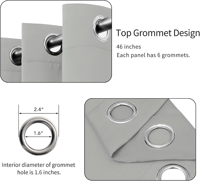 Easy-Going Blackout Curtains for Bedroom, Solid Thermal Insulated Grommet and Noise Reduction Window Drapes, Room Darkening Curtains for Living Room, 2 Panels(46x84 in, Greyish White)