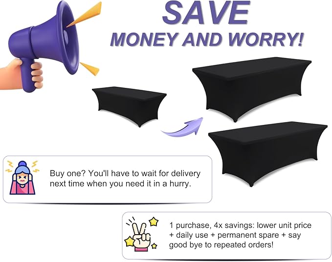 ABCCANOPY 6 FT Black Spandex Table Cover Stretch Fitted Wrinkle Resistant Tablecloth Reuse for Rectangular Folding Table Patry Event Wedding Banquet Protector