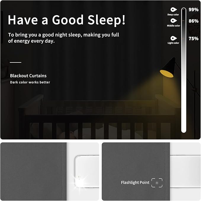 Easy-Going Blackout Curtains for Bedroom, Solid Thermal Insulated Grommet and Noise Reduction Window Drapes, Room Darkening Curtains for Living Room, 2 Panels (34x63 in, Gray)