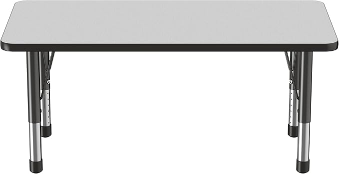 FDP Rectangle Activity School and Kids Classroom Table (24 x 48 inch), Toddler Legs, Adjustable Height 15-24 inches - Gray Top and Black Edge