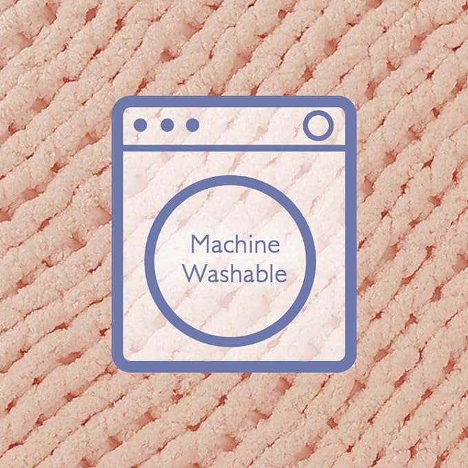 Bigacogo Chunky Knit Throw Blanket for Couch, 40x60 inches, 100% Hand Knitted with Thick Jumbo Chenille Yarn, Cozy Soft Large Rope Knot Cable Crochet Blankets for Sofa Bed Living Room, Peach Fuzz