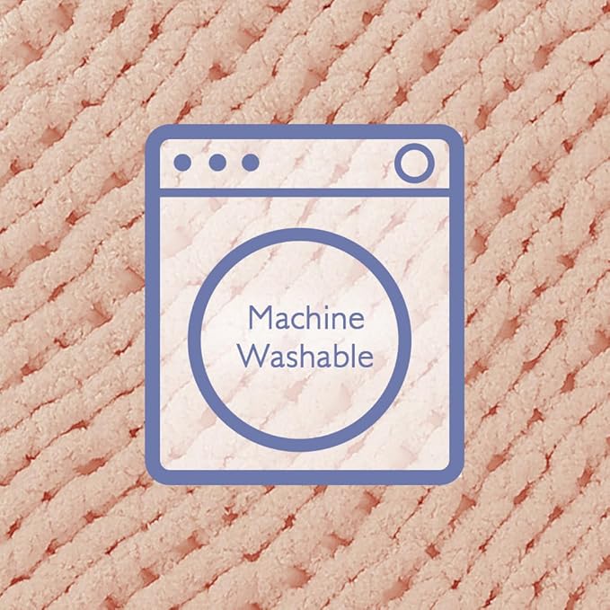 Bigacogo Chunky Knit Throw Blanket for Couch, 40x40 inches, 100% Hand Knitted with Thick Jumbo Chenille Yarn, Cozy Soft Large Rope Knot Cable Crochet Blankets for Sofa Bed Living Room, Peach Fuzz