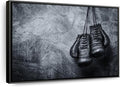 ElephantStock Boxing Gloves Wall Art - Horizontal Framed Canvas - 1-Piece Living Room Wall Decor - Photography Sports Canvas Print - Black and Gray Decor for Wall - 25" X 17"
