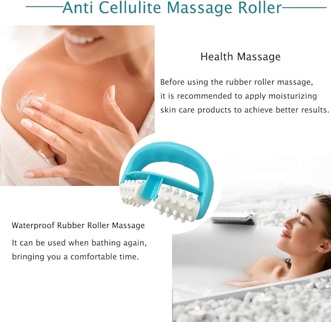 Cellulite Massage, Manual Roller Massages with Two-Wheel Handle,Relax Muscles to Relieve Stress,Increases Blood Circulation,Apply to Arm/Shoulder/Leg/Back/Buttocks/Abdomen(Blue)