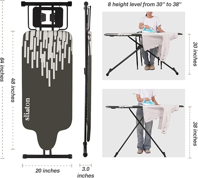 Extra Large Ironing Board with Large Hang Rail and Iron Rest in 63" L x 20" W (with Iron Rest)