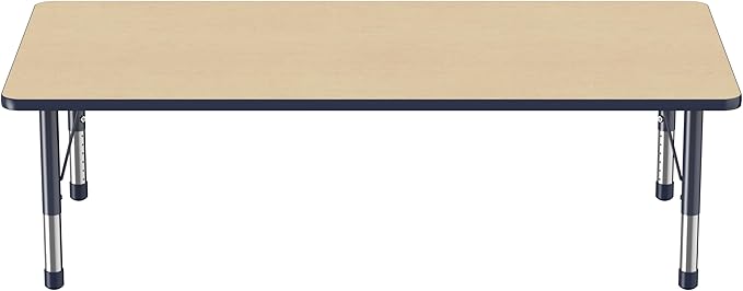 Factory Direct Partners FDP Rectangle Activity School and Classroom Kids Table (36 x 72 inch), Toddler Legs, Adjustable Height 15-24 inches - Maple Top and Navy Edge