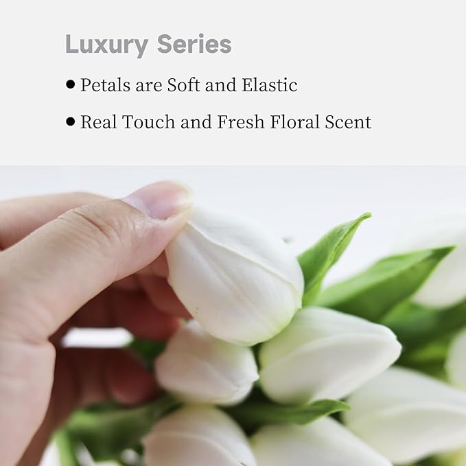 Buart Artificial Tulip in Bulk for Home Kitchen Wedding Bridal Bouquet,Fake White Flowers for Valentine's Day Mother's Day Easter Table Centerpieces Decorations(Mini Size,Real-Touch,12pcs)