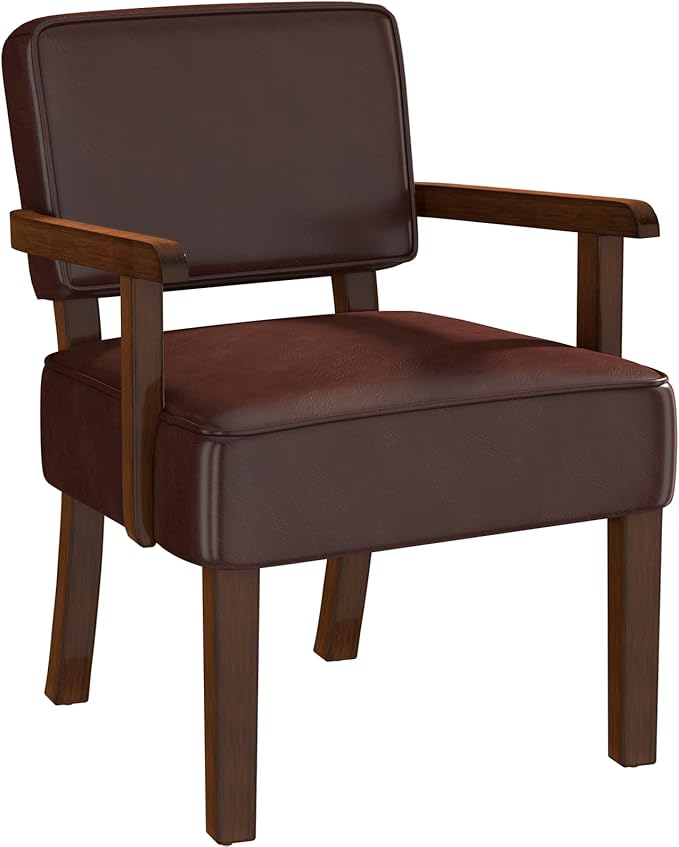 Accent Chair, PU Leather Living Room Chairs Oversized with Soft Seat and Armrests, Armchair for Bedroom, Dinning, Reading, Waiting Rooms (Leather Cherry)