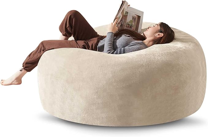 Bean Bag Chair 5Ft, Memory Foam Filled, Large Beanbag Chairs for Adults and Teens, Soft Sofa with Removable Flannel Cover, Round Couch for Living Room Bedroom College Dorm (Apricot, 5FT-60×60"×24")